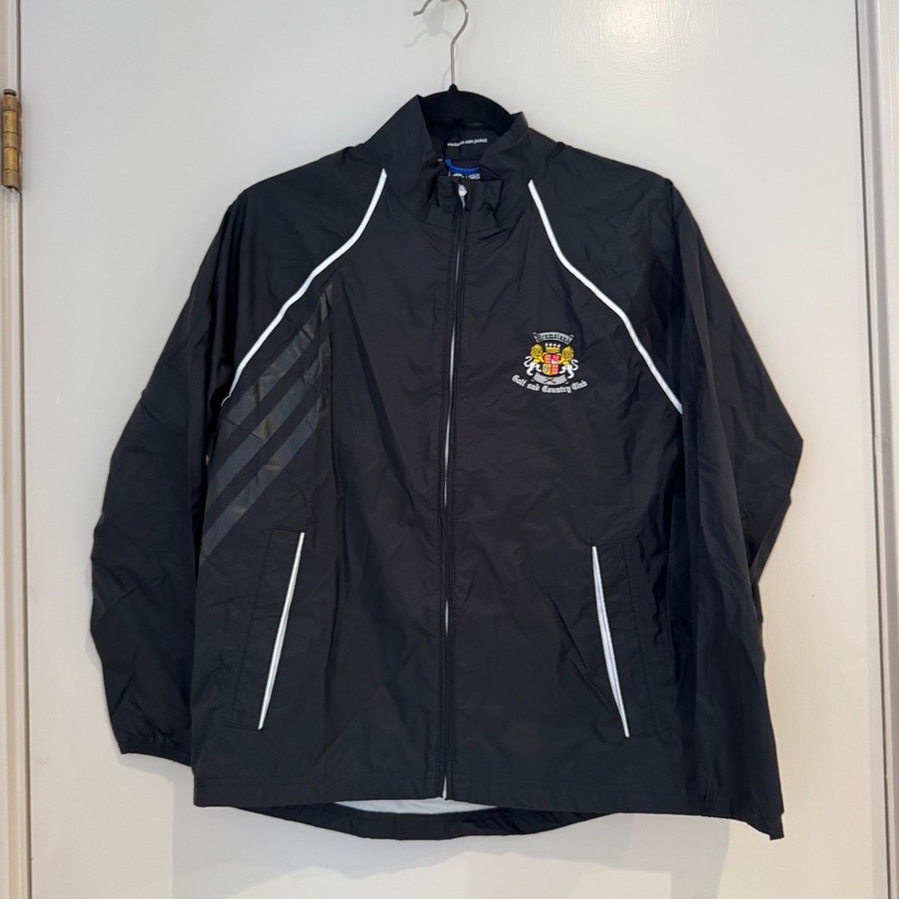 adidas Black Rain Jacket with White Trim and Crest